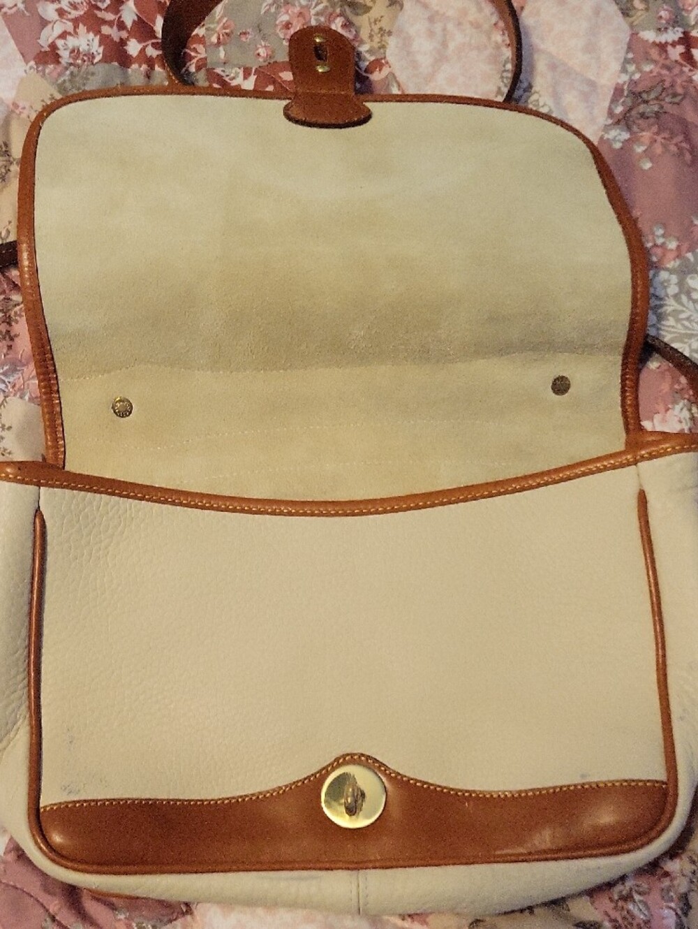 Dooney & Bourke Cream and Tan Leather Flap Crossbody - Picture 7 of 14